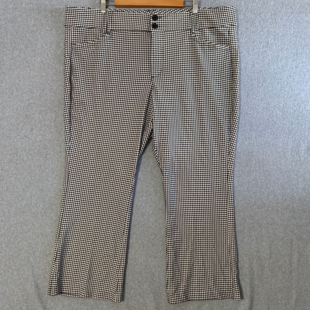 Black and White Houndstooth Flare Leg Dress Pants Double Button Waist Women 22W